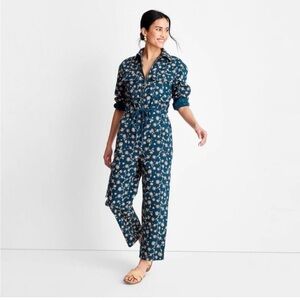 Women's Floral Print Long Sleeve Zip-Front Boilersuit - Future Collective 0 NWT